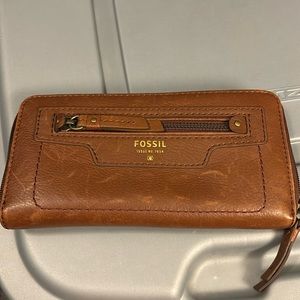 Large wallet, pink inside, genuine brown leather